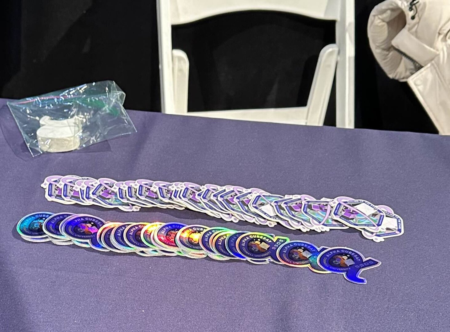 stickers on a museum booth